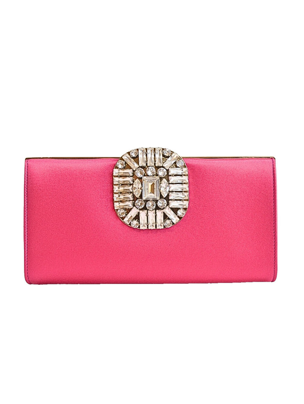 Jimmy Choo LEONIS Crystal Titania Jeweled Chain Shoulder Bag Red Satin Clutch